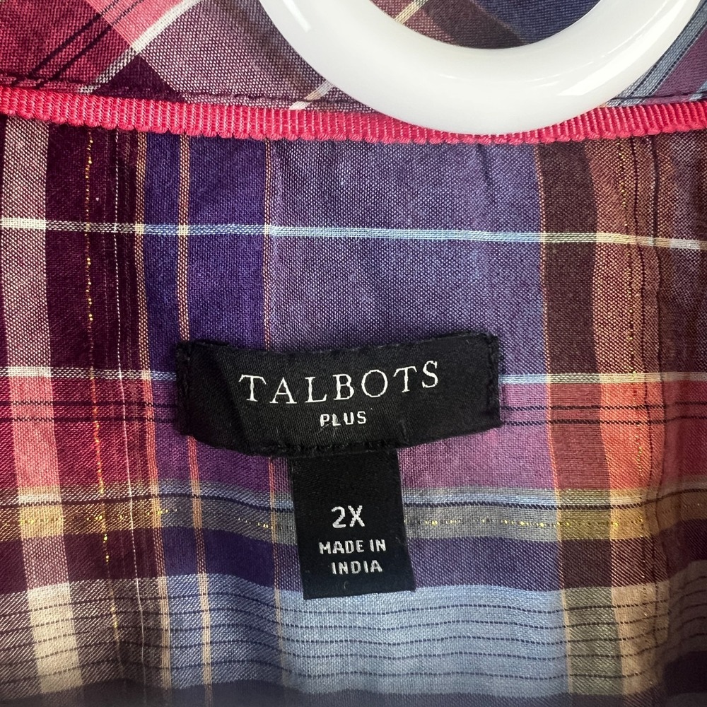 Talbots Womens Shirt Long Sleeve Button Up Plaid Metallic Lightweight Cotton 2X - Picture 7 of 8